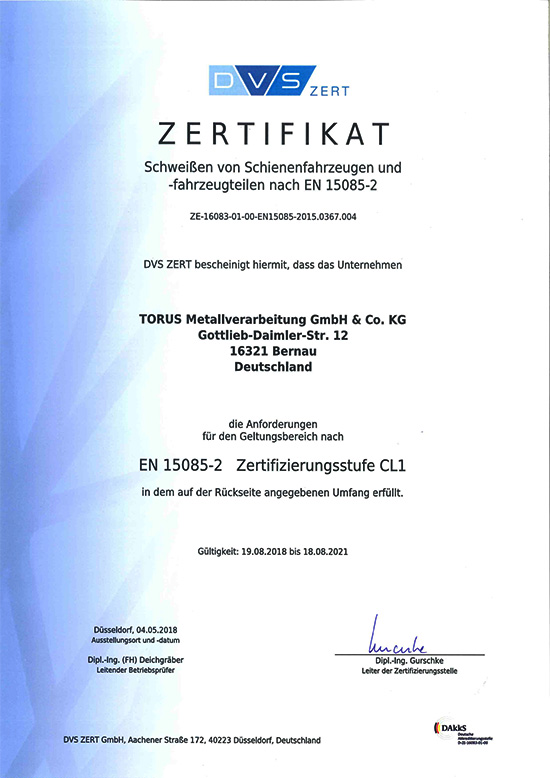 DIN EN 15085-2 Zertifizierungsstufe CL1